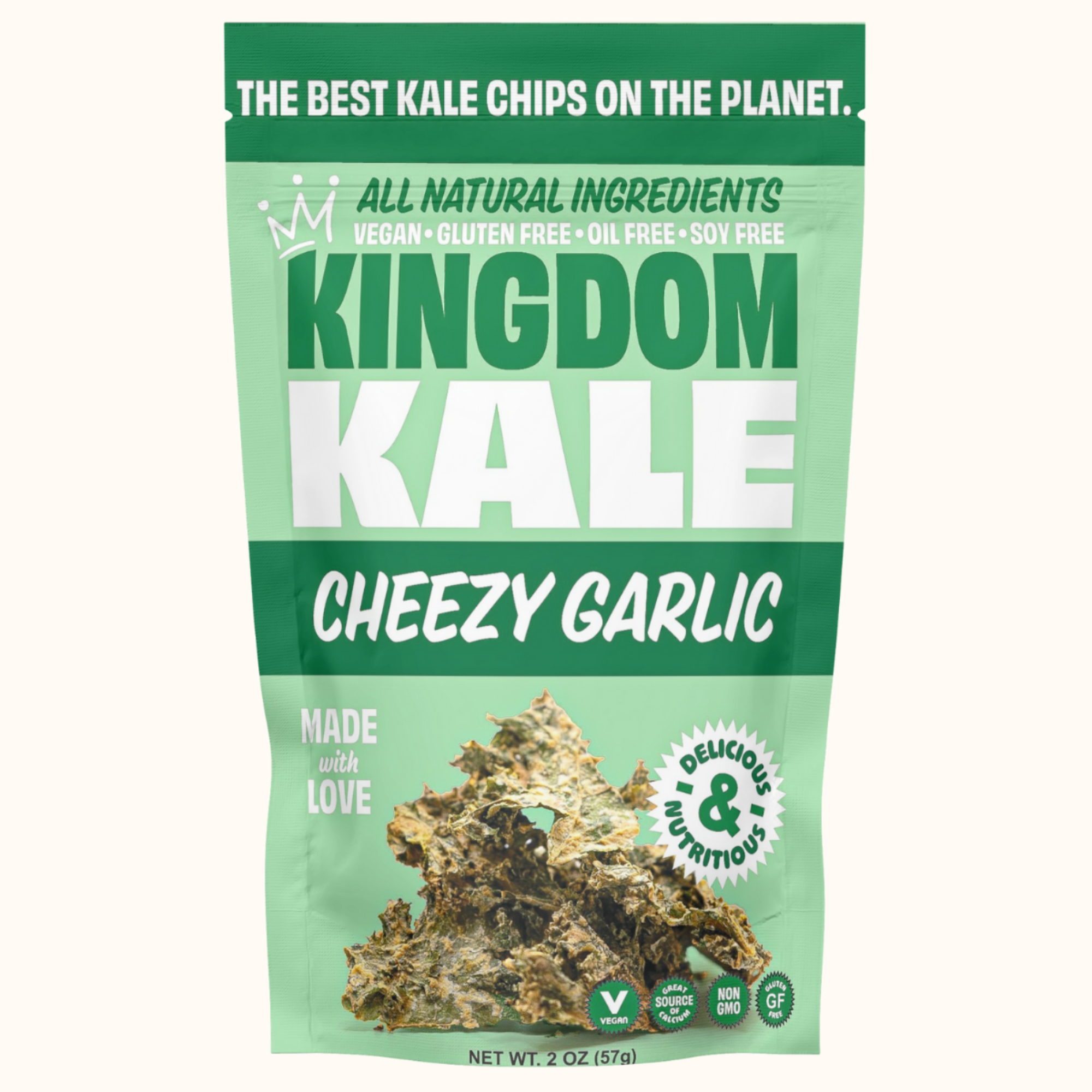 Cheesy Garlic Kale Chips - Vegan, Gluten-Free, Non-GMO