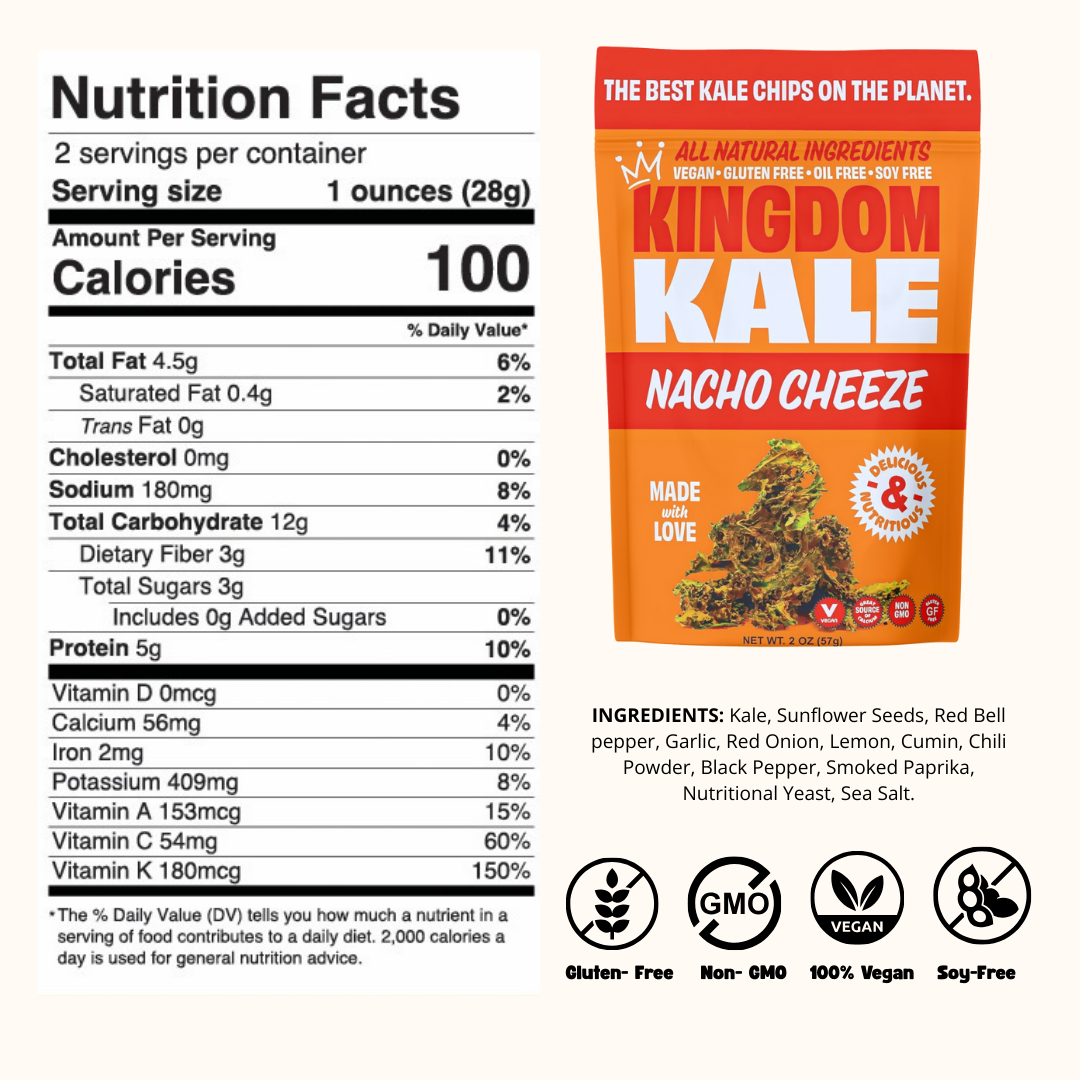 Nacho Cheese Kale Chips - Vegan, Gluten-Free, Non-GMO