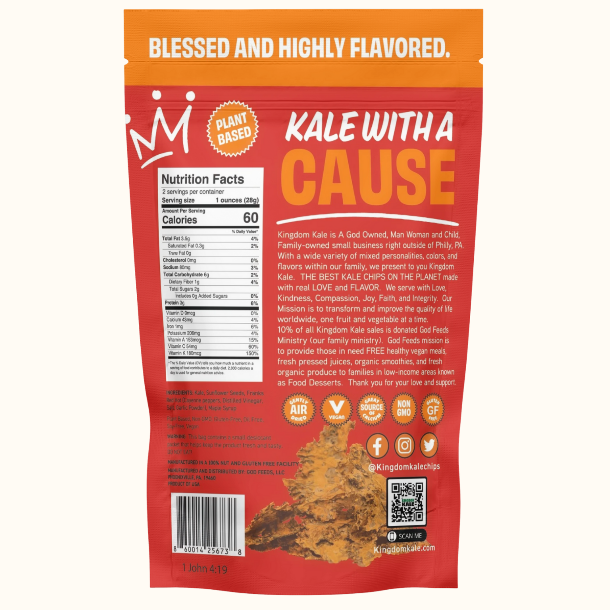 Spicy Red Hot Kale Chips - Vegan, Gluten-Free, Non-GMO