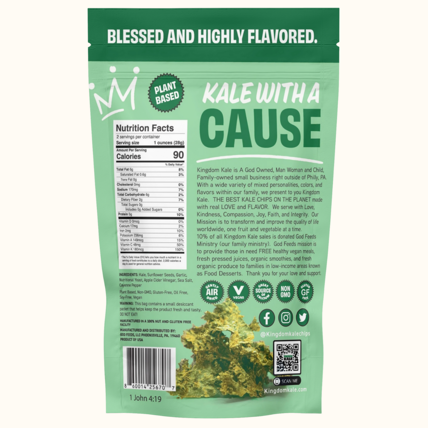 Cheesy Garlic Kale Chips - Vegan, Gluten-Free, Non-GMO