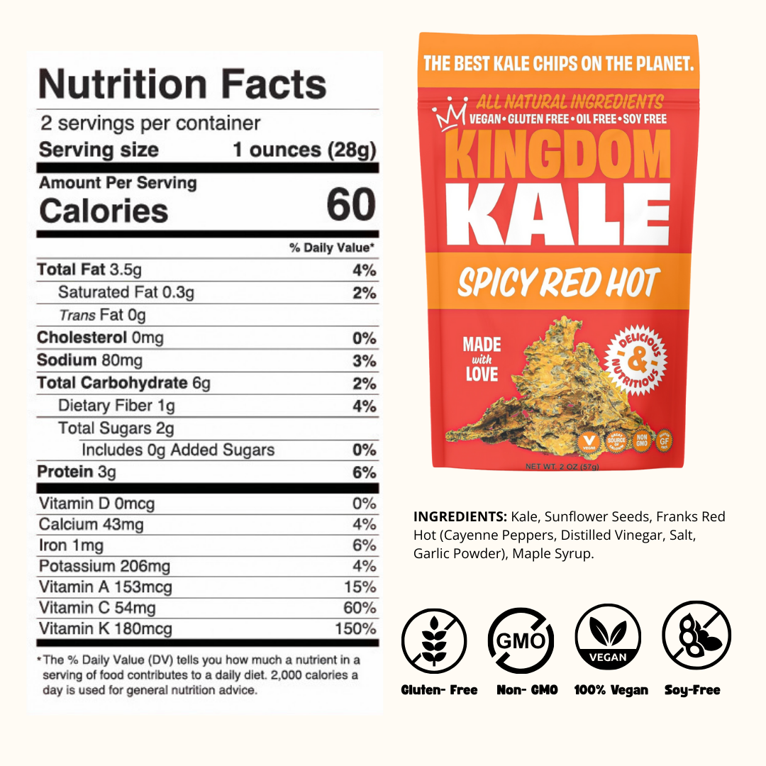 Spicy Red Hot Kale Chips - Vegan, Gluten-Free, Non-GMO